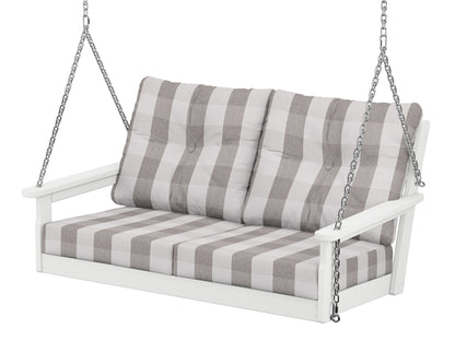 POLYWOOD® Vineyard Deep Seating Swing in White / Buffalo Plaid Grey Mist