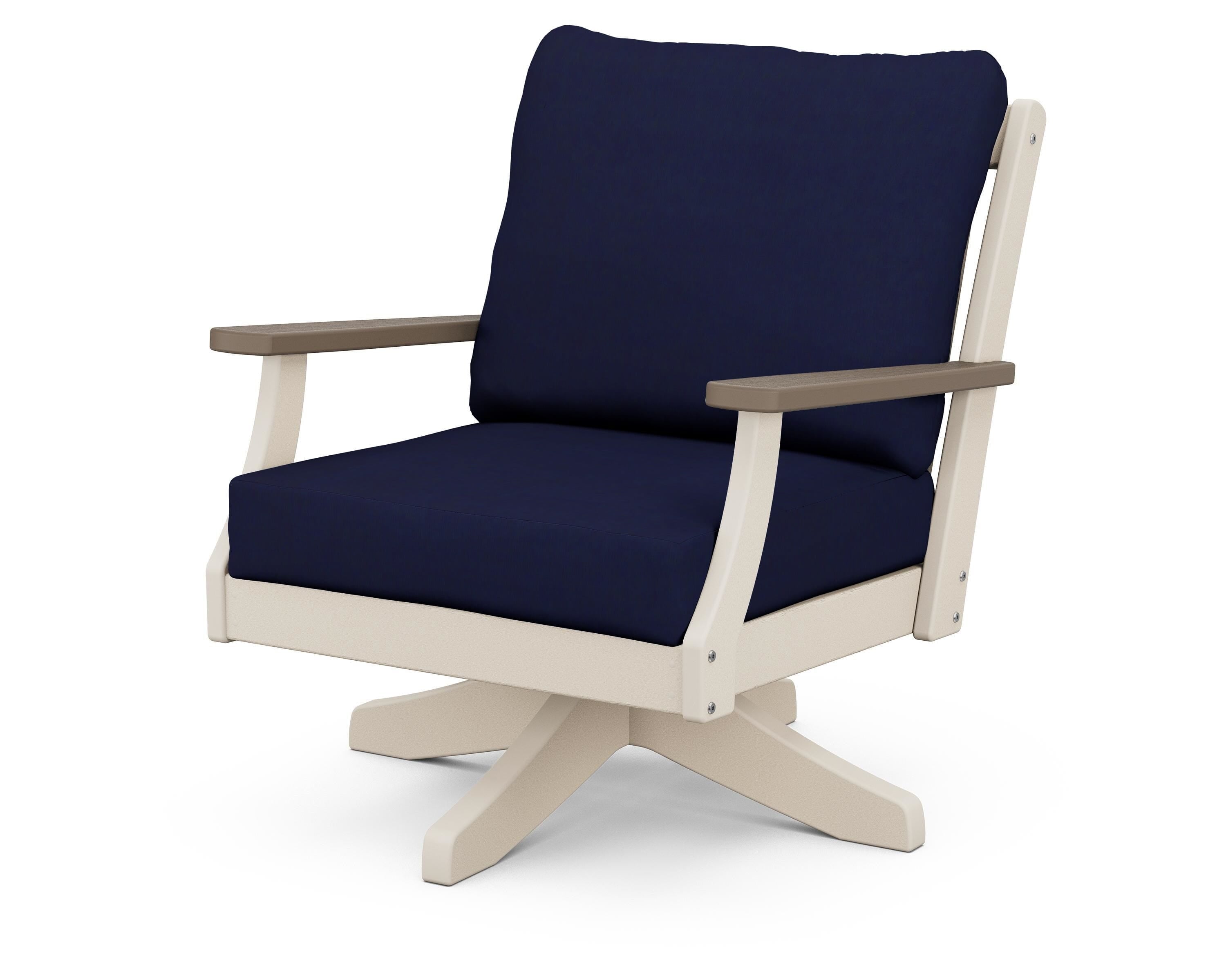 POLYWOOD® Braxton Deep Seating Swivel Chair in Sand / Kona / Navy