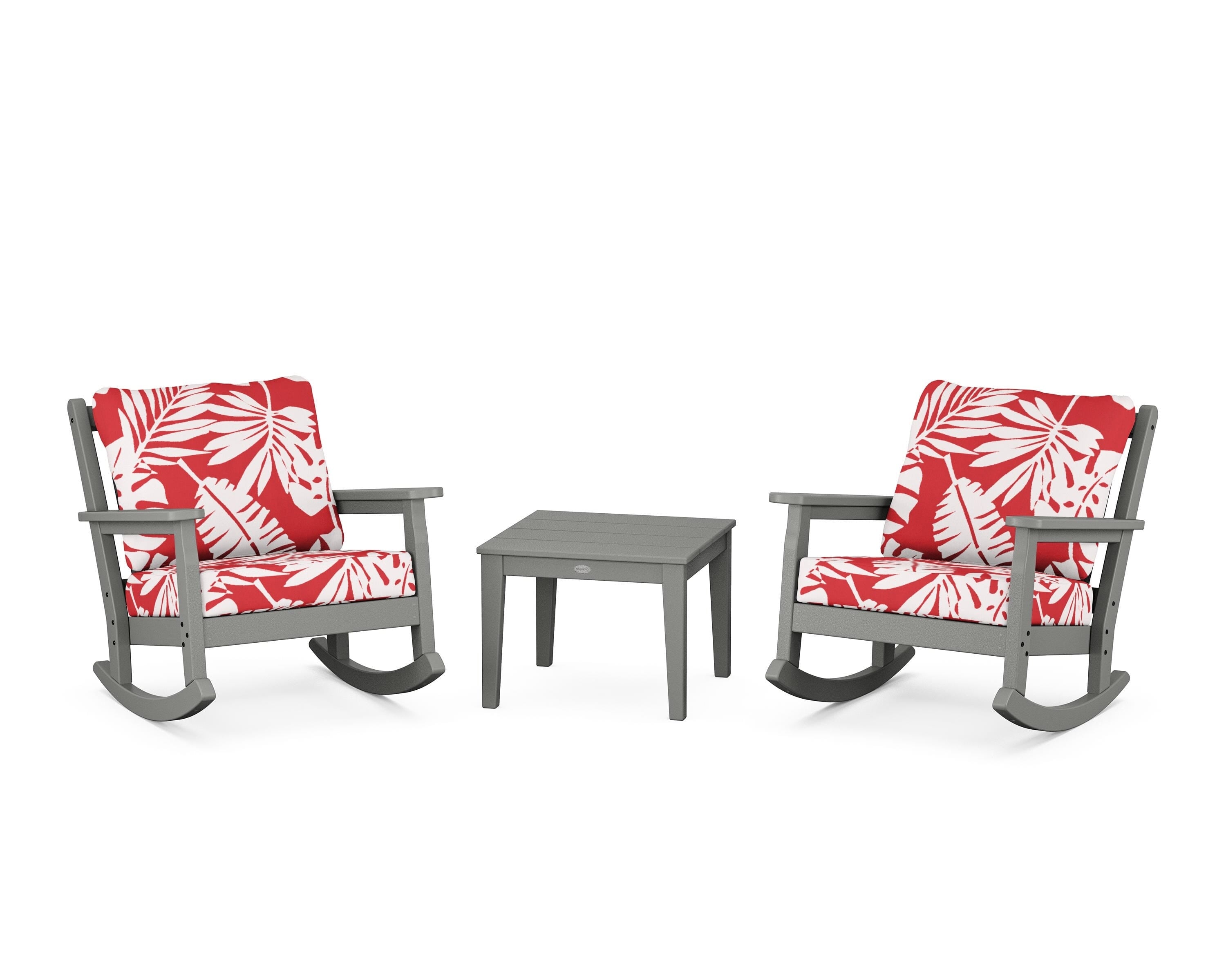 POLYWOOD® Chippendale 3-Piece Deep Seating Rocker Set in Slate Grey / Leaf Crimson