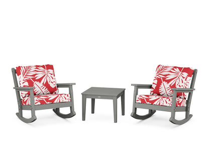 POLYWOOD® Chippendale 3-Piece Deep Seating Rocker Set in Slate Grey / Leaf Crimson