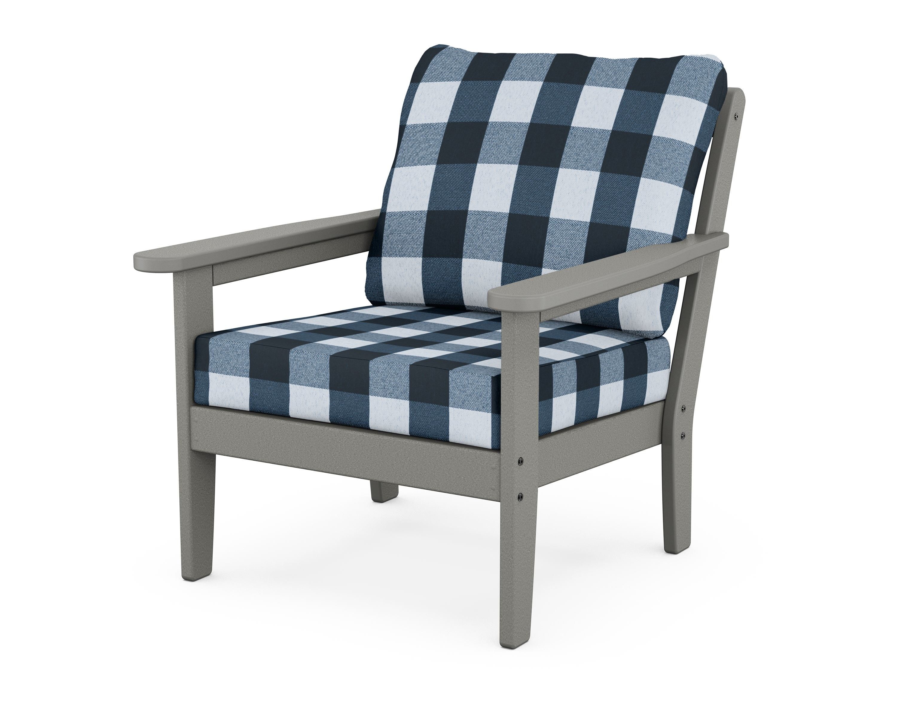 Country Living Cottage Deep Seating Chair in Slate Grey / Buffalo Plaid Marine Indigo