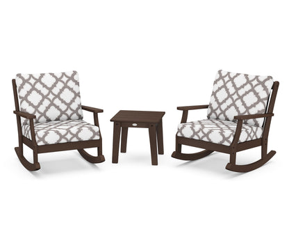 POLYWOOD® Braxton 3-Piece Deep Seating Rocker Set in Mahogany / Trellis Grey Mist