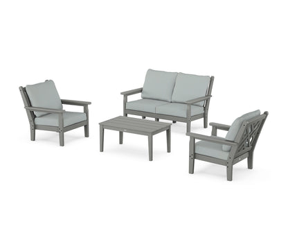 POLYWOOD® Chippendale 4-Piece Deep Seating Set with Loveseat in Slate Grey / Spa