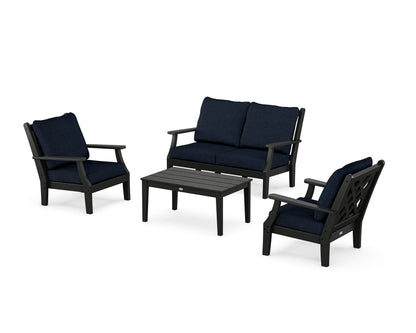 Country Living Wovendale 4-Piece Deep Seating Set with Loveseat in Black / Marine Indigo