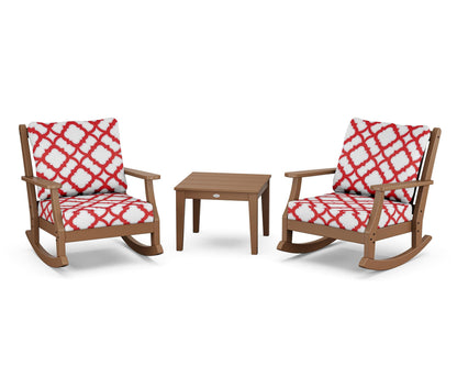 Country Living Wovendale 3-Piece Deep Seating Rocker Set in Teak / Trellis Crimson