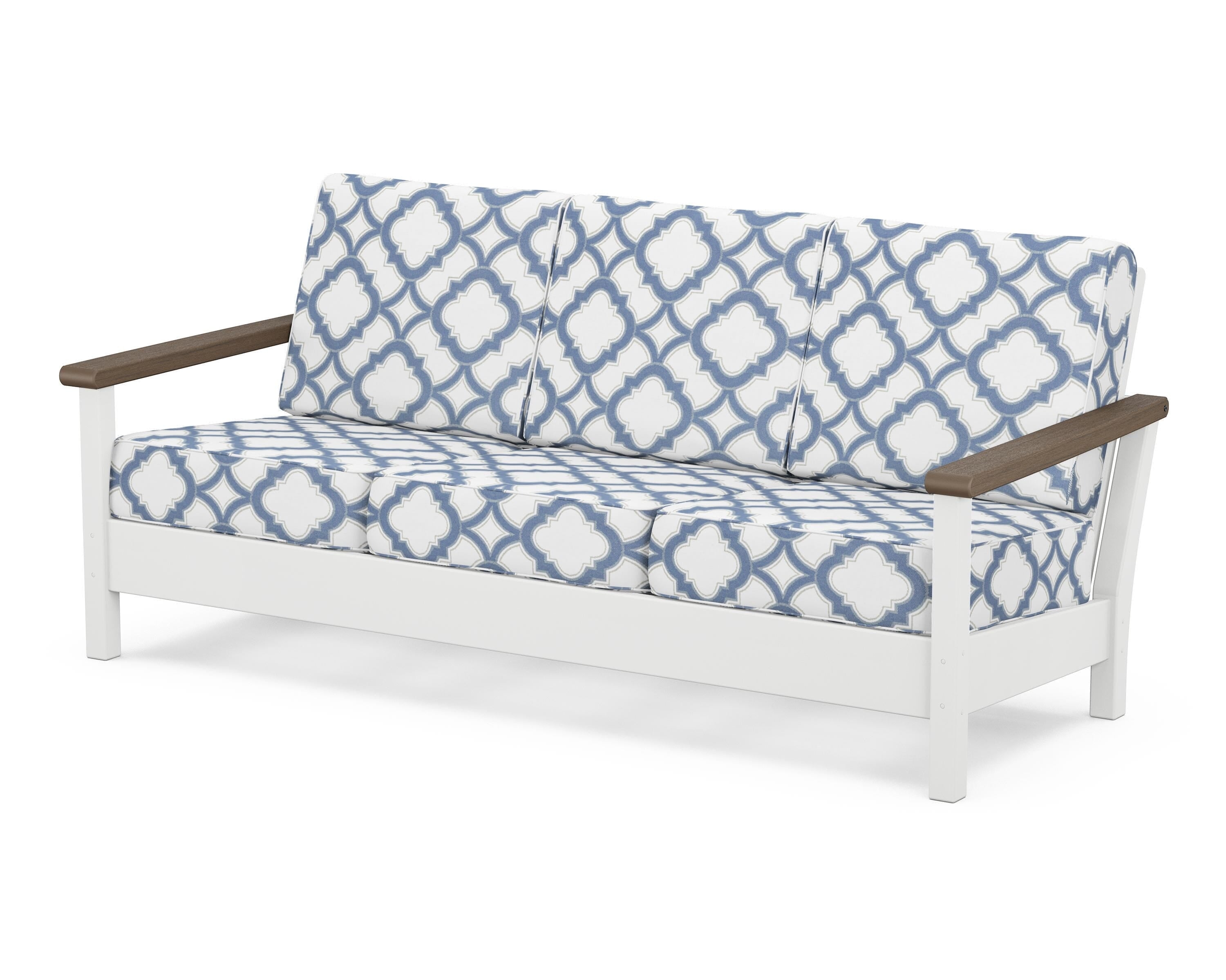 POLYWOOD® Harbour Deep Seating Sofa in White / Kona / Trellis Sky Blue