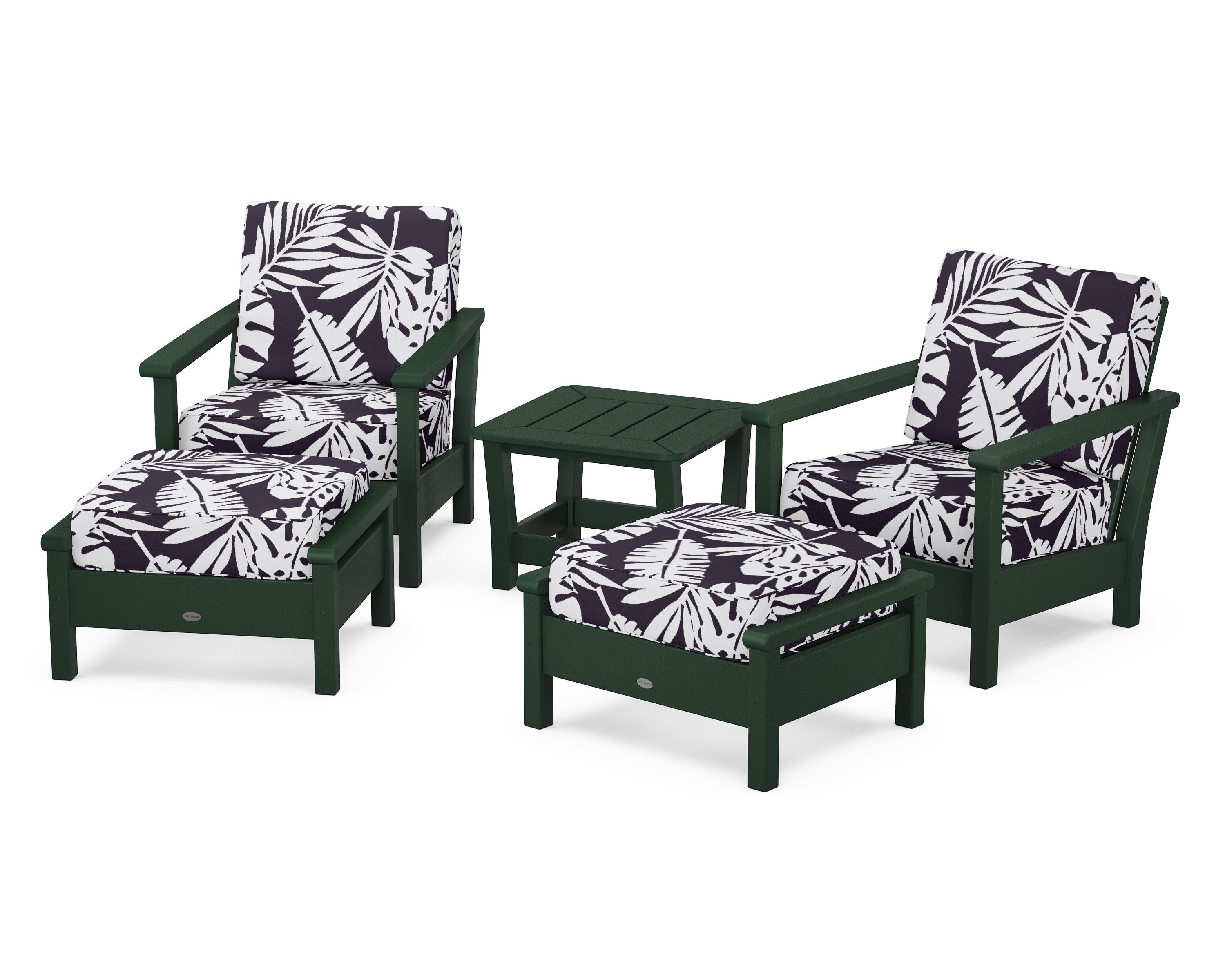 POLYWOOD® Harbour 5-Piece Deep Seating Chair Set in Green / Leaf Navy