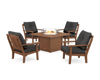 POLYWOOD® Mission 5-Piece Deep Seating Set with Fire Pit Table in Teak / Spectrum Carbon