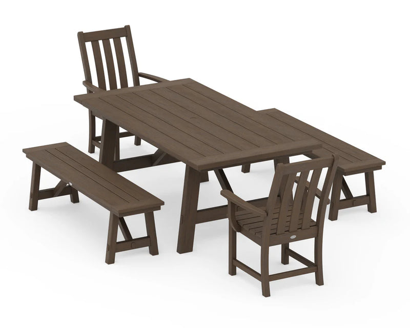 Vineyard 5-Piece Rustic Farmhouse Dining Set With Benches