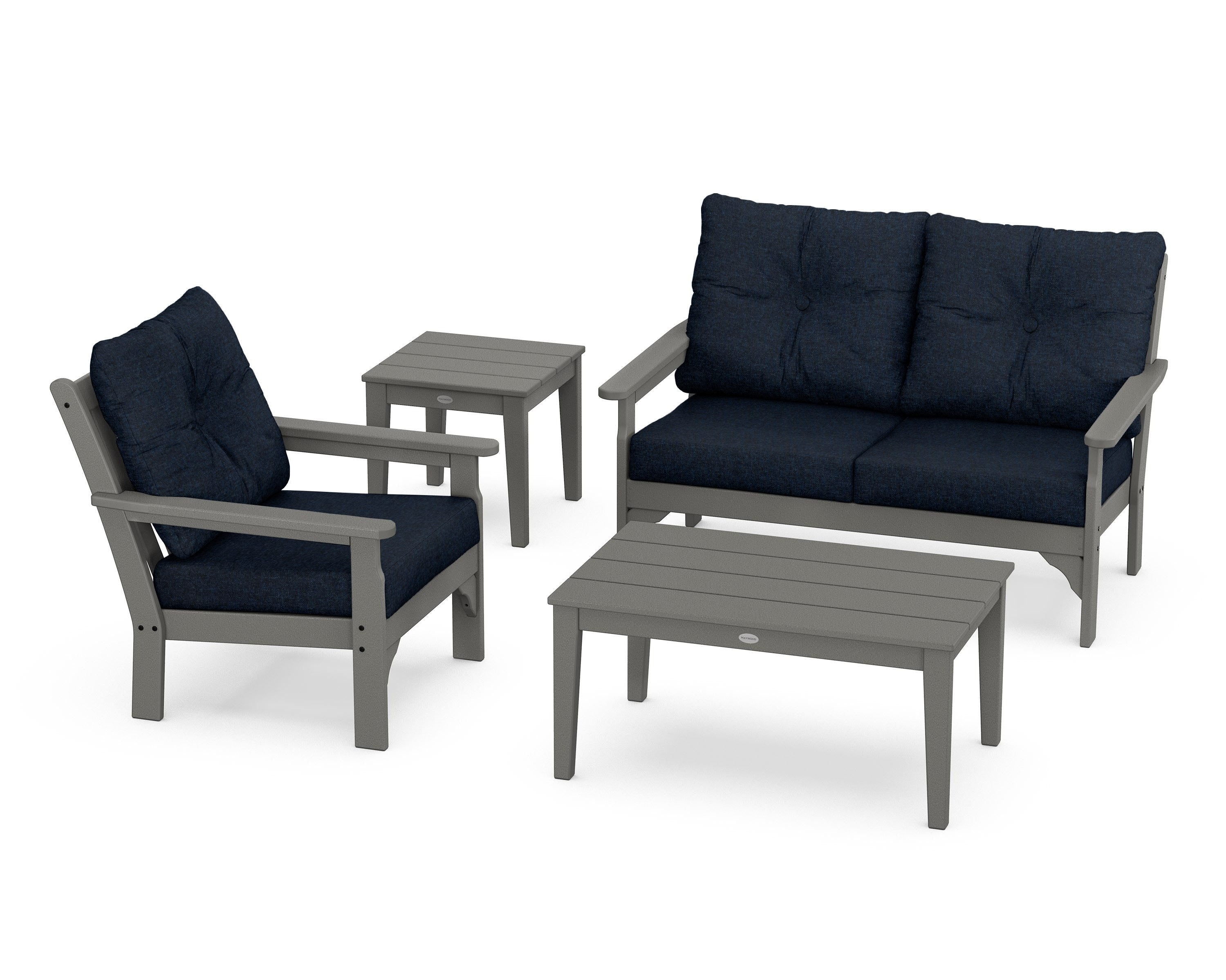 POLYWOOD® Vineyard 4-Piece Deep Seating Set in Slate Grey / Marine Indigo
