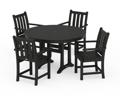 POLYWOOD® Traditional Garden 5-Piece Round Dining Set with Trestle Legs in Black