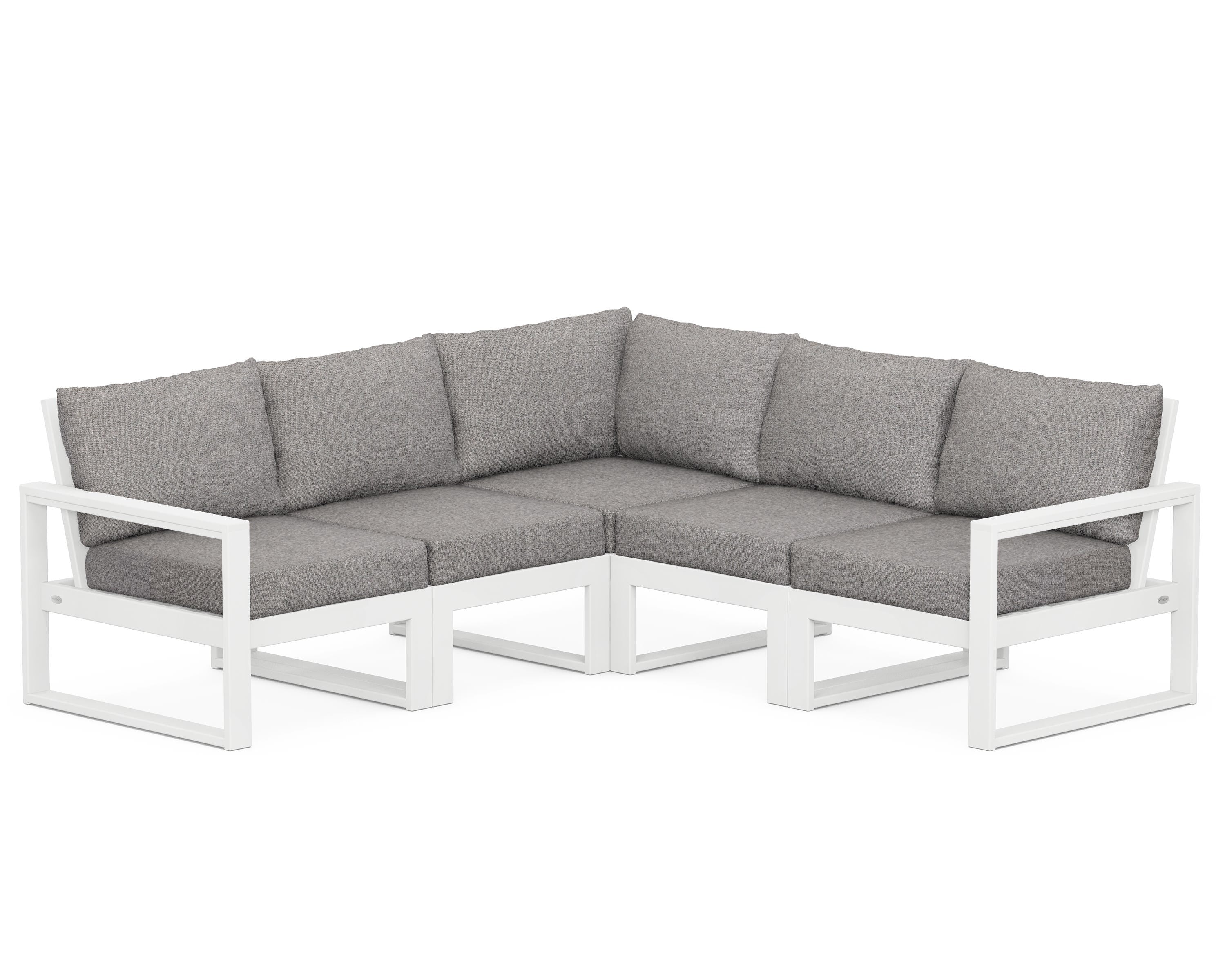 POLYWOOD® EDGE 5-Piece Modular Deep Seating Set in White / Grey Mist