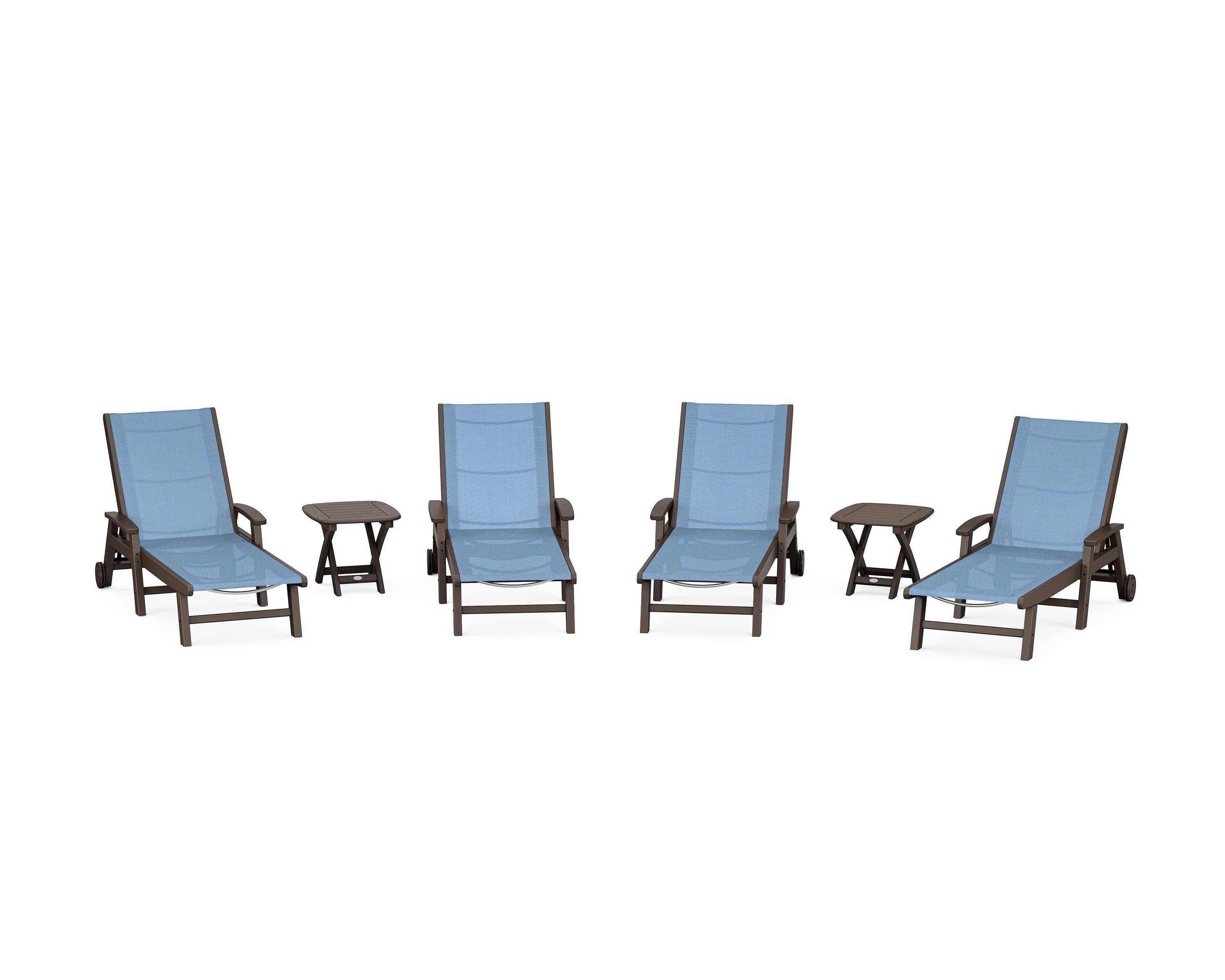 POLYWOOD® Coastal Chaise 6-Piece Set with Wheels in Mahogany / Poolside Sling