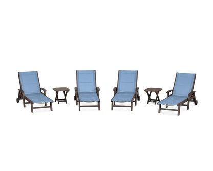 POLYWOOD® Coastal Chaise 6-Piece Set with Wheels in Mahogany / Poolside Sling