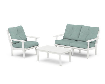 POLYWOOD® Oxford 3-Piece Deep Seating Set with Loveseat in White / Glacier Spa