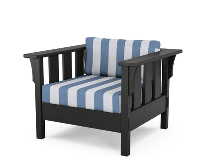 Martha Stewart by POLYWOOD® Acadia Deep Seating Chair in Black / Cabana Stripe Sky Blue