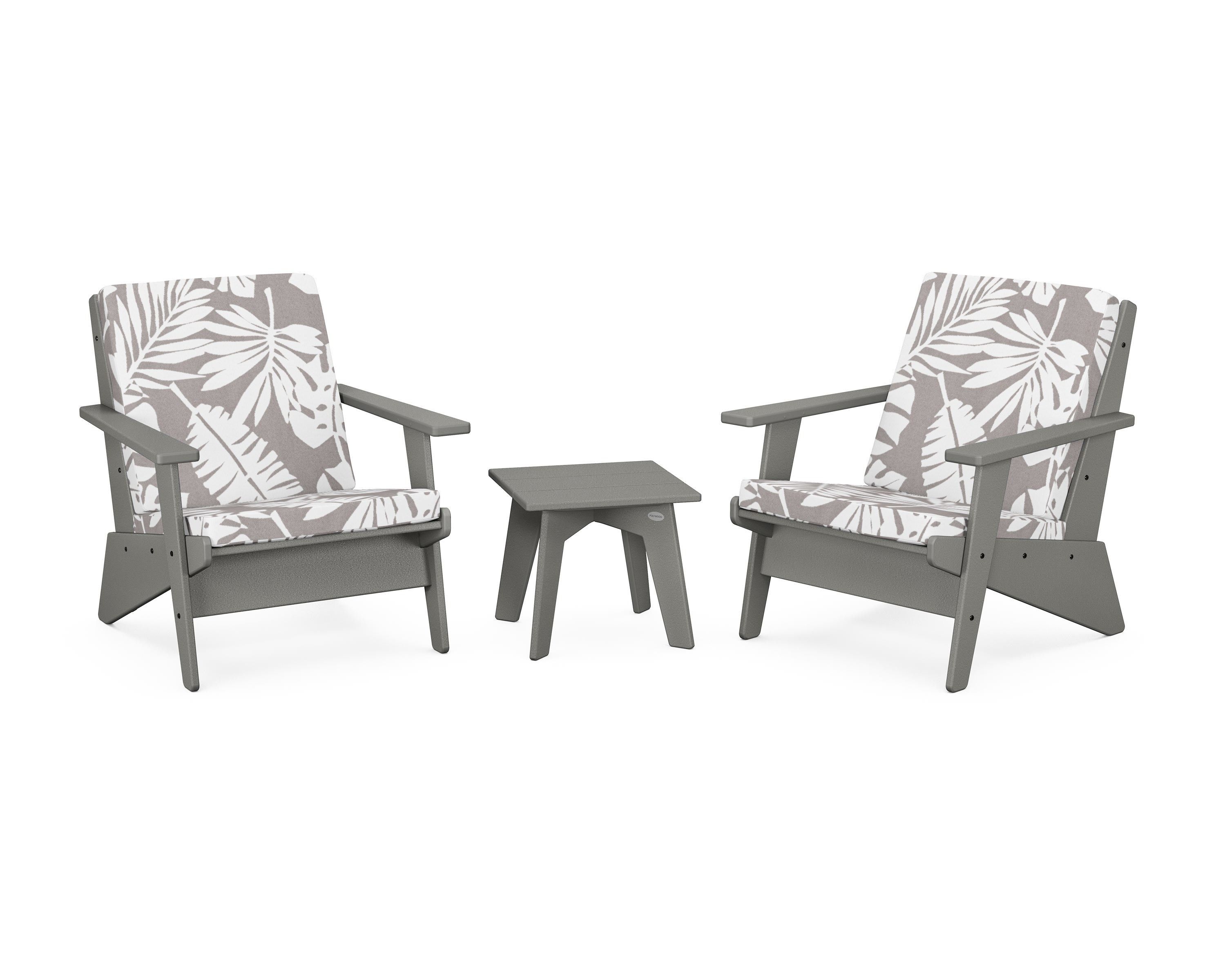 POLYWOOD® Riviera Modern Lounge 3-Piece Set in Slate Grey / Leaf Grey Mist