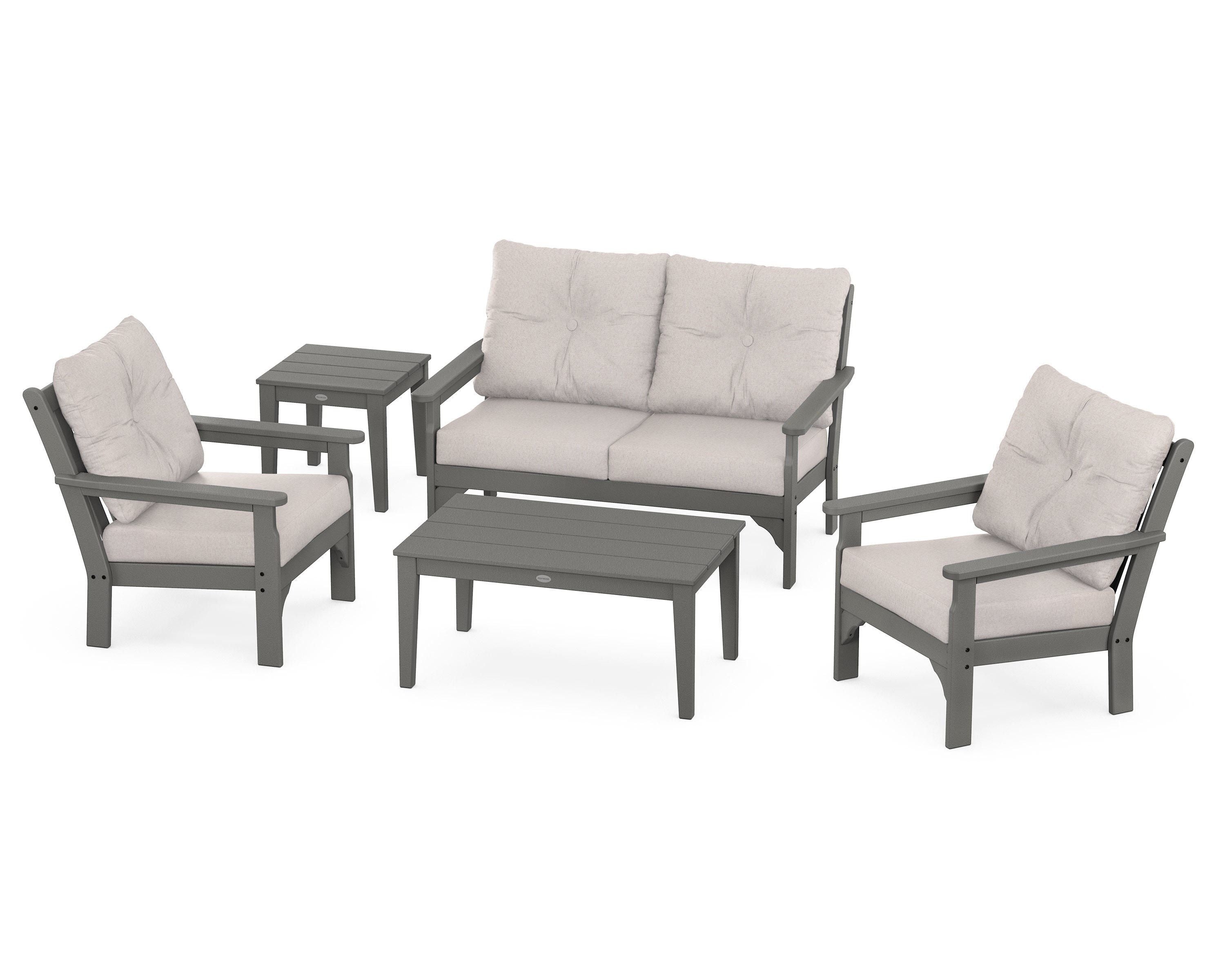 POLYWOOD® Vineyard 5-Piece Deep Seating Set in Slate Grey / Dune Burlap