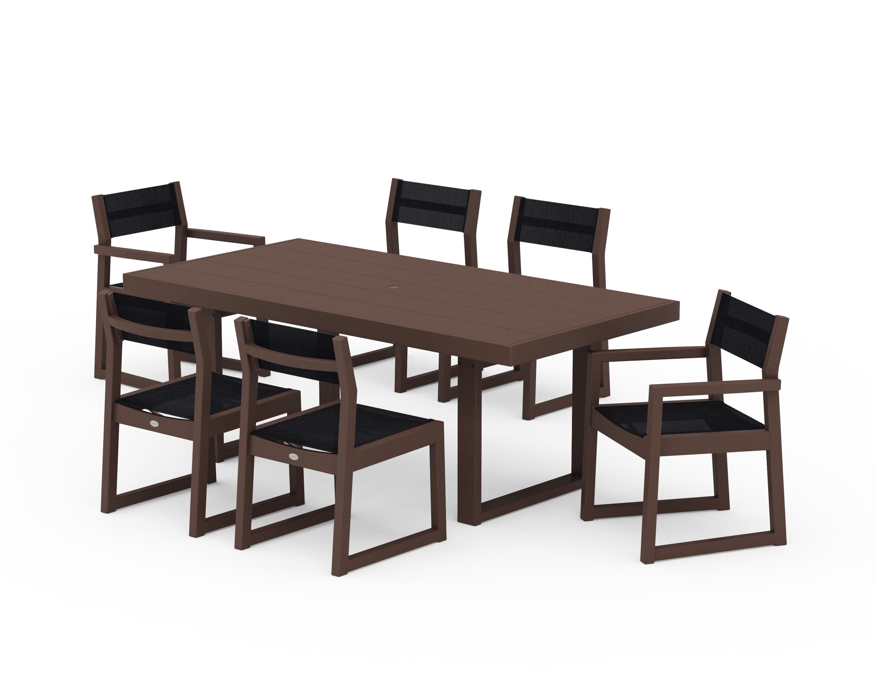 POLYWOOD® EDGE Sling 7-Piece Dining Set in Mahogany / Black Sling