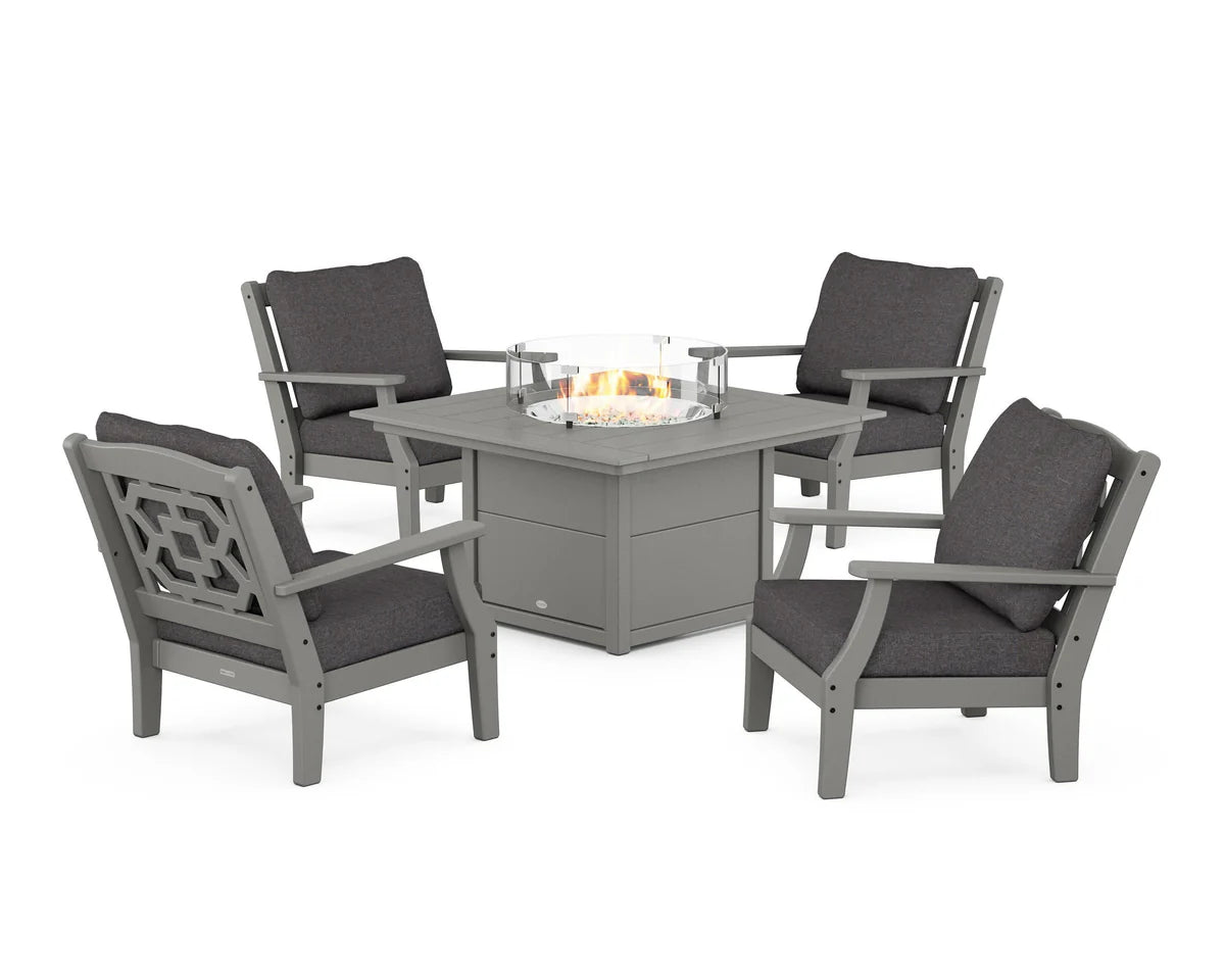 Chinoiserie 5-Piece Deep Seating Set with Fire Pit Table