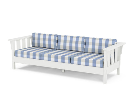 Martha Stewart by POLYWOOD® Acadia Deep Seating Sofa in White / Buffalo Plaid Sky Blue