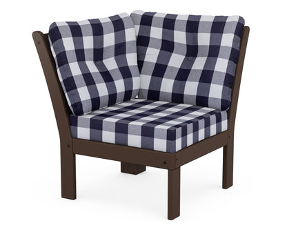 POLYWOOD® Vineyard Modular Corner Chair in Mahogany / Buffalo Plaid Navy