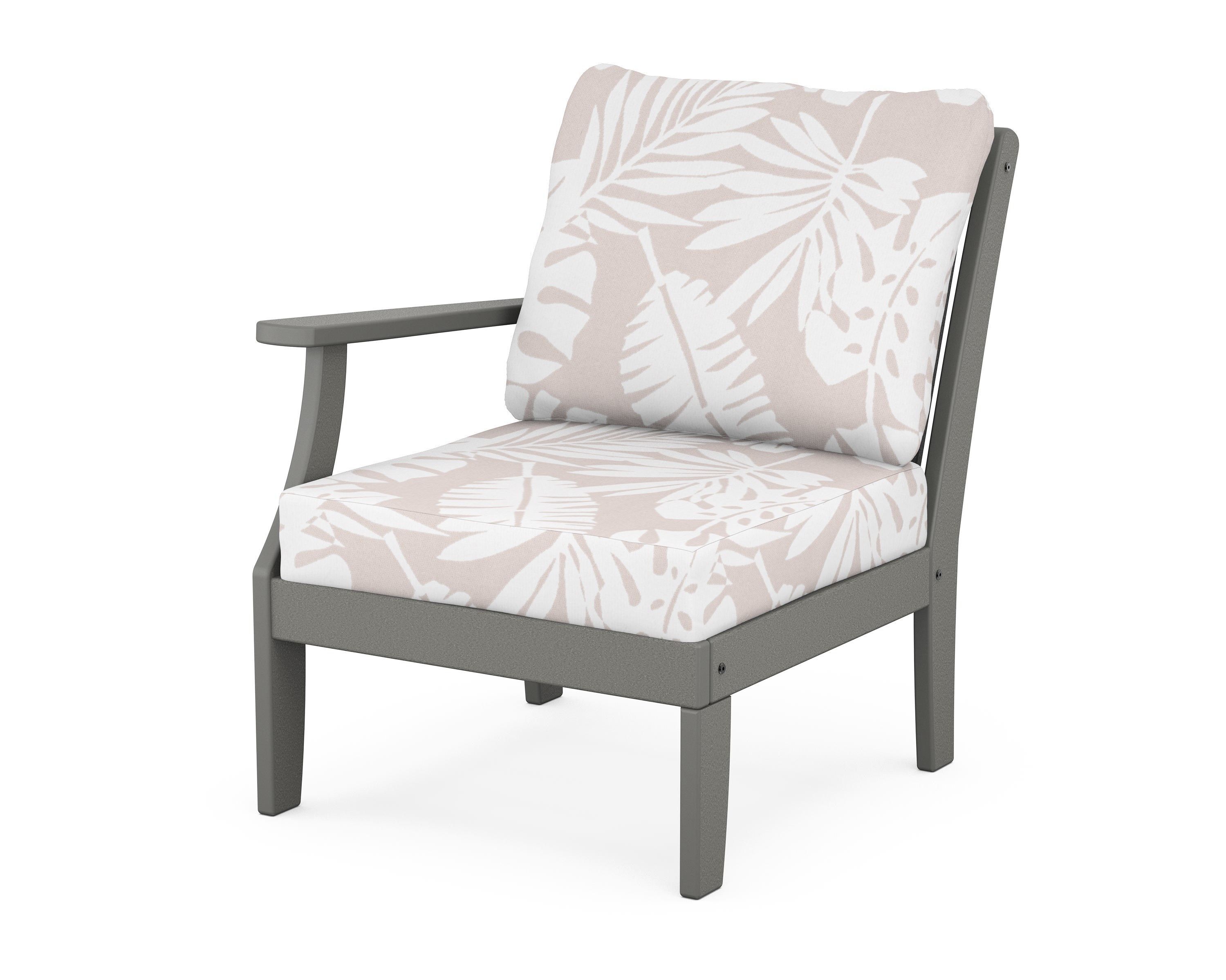 POLYWOOD® Braxton Modular Left Arm Chair in Slate Grey / Leaf Dune Burlap