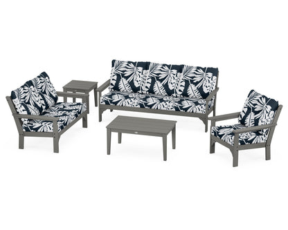 POLYWOOD® Vineyard 5 Piece Deep Seating Set in Slate Grey / Leaf Marine Indigo