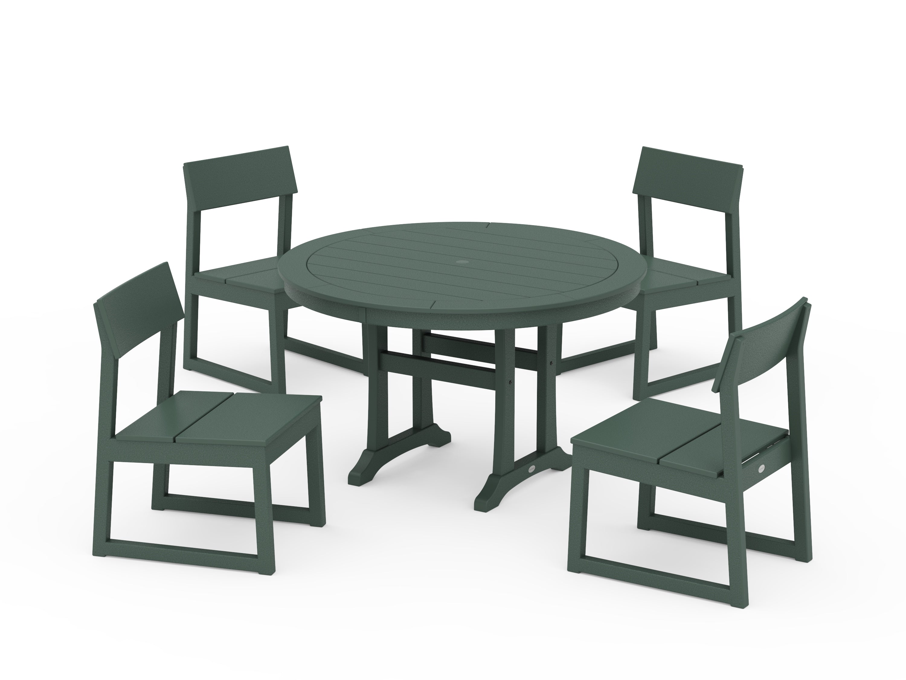 POLYWOOD® EDGE Side Chair 5-Piece Round Dining Set With Trestle Legs in Green
