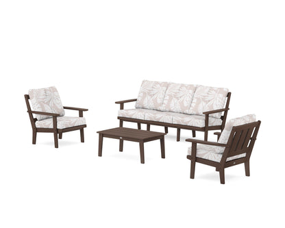 POLYWOOD® Oxford 4-Piece Deep Seating Set with Sofa in Mahogany / Leaf Dune Burlap