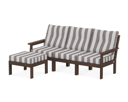 POLYWOOD® Vineyard 4-Piece Sectional with Ottoman in Mahogany / Cabana Stripe Grey Mist
