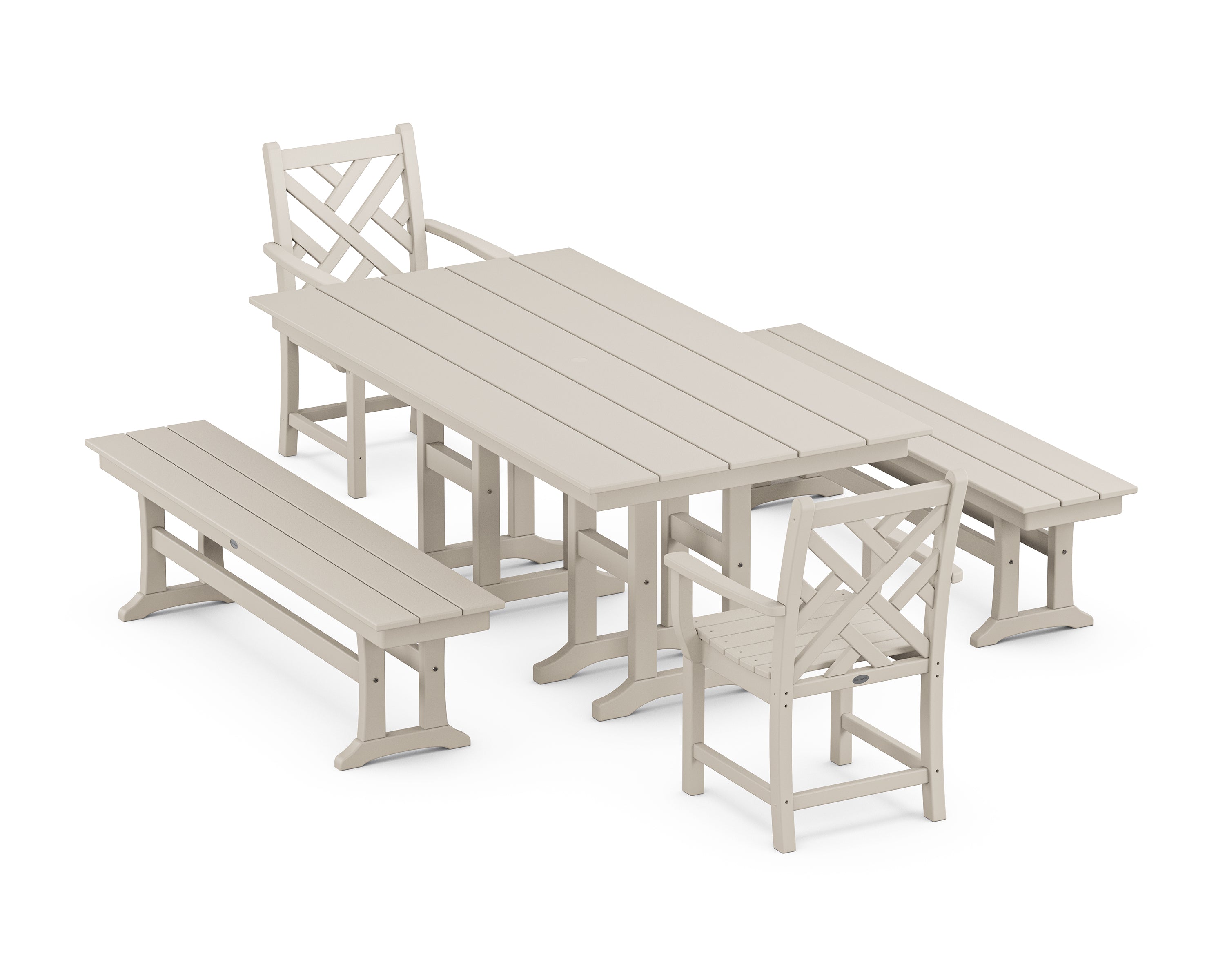 POLYWOOD® Chippendale 5-Piece Farmhouse Dining Set with Benches in Sand
