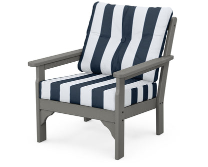 POLYWOOD® Vineyard Deep Seating Chair in Slate Grey / Cabana Stripe Marine Indigo