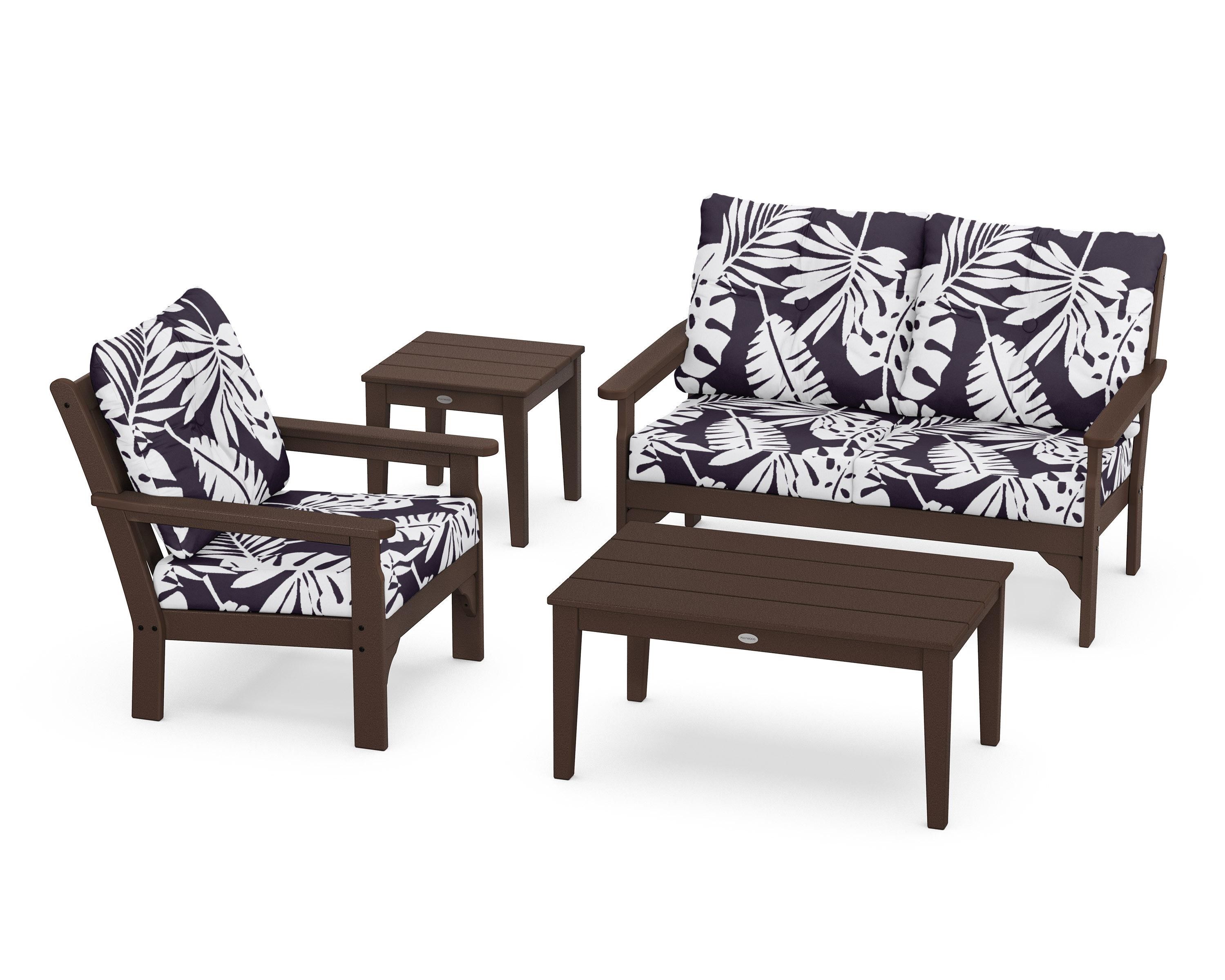 POLYWOOD® Vineyard 4-Piece Deep Seating Set in Mahogany / Leaf Navy