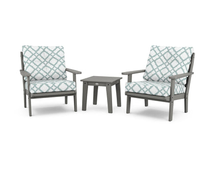 POLYWOOD® Lakeside 3-Piece Deep Seating Chair Set in Slate Grey / Trellis Glacier Spa