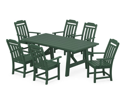 Country Living Cottage Arm Chair 7-Piece Rustic Farmhouse Dining Set in Green