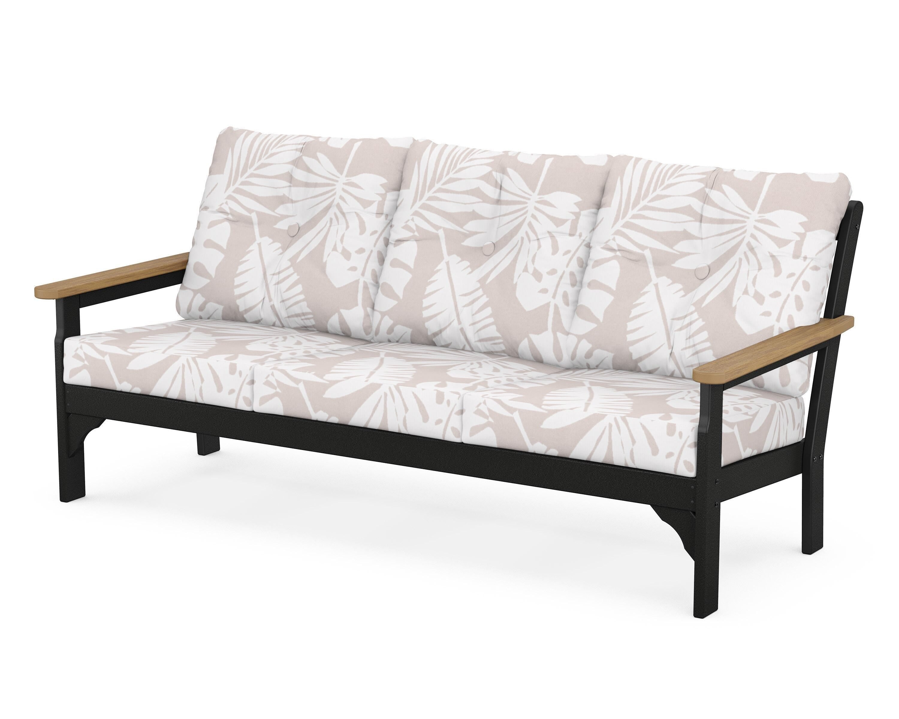 POLYWOOD® Vineyard Deep Seating Sofa in Black / Natural / Leaf Dune Burlap