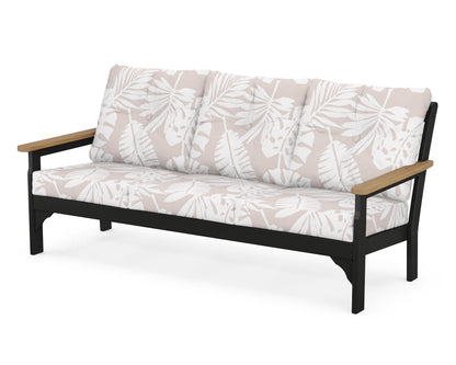 POLYWOOD® Vineyard Deep Seating Sofa in Black / Natural / Leaf Dune Burlap