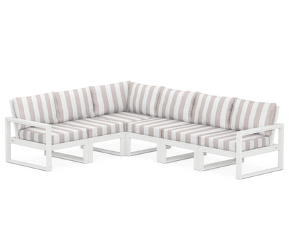 POLYWOOD® EDGE 6-Piece Modular Deep Seating Set in White / Cabana Stripe Dune Burlap