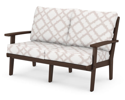 POLYWOOD® Grant Park Deep Seating Loveseat in Mahogany / Trellis Dune Burlap