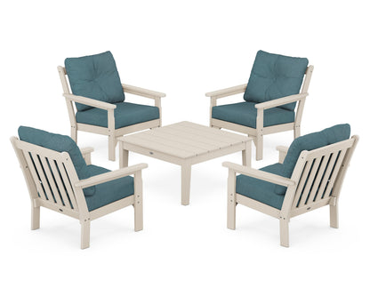 POLYWOOD® Vineyard 5-Piece Deep Seating Conversation Set in Sand / Ocean Teal