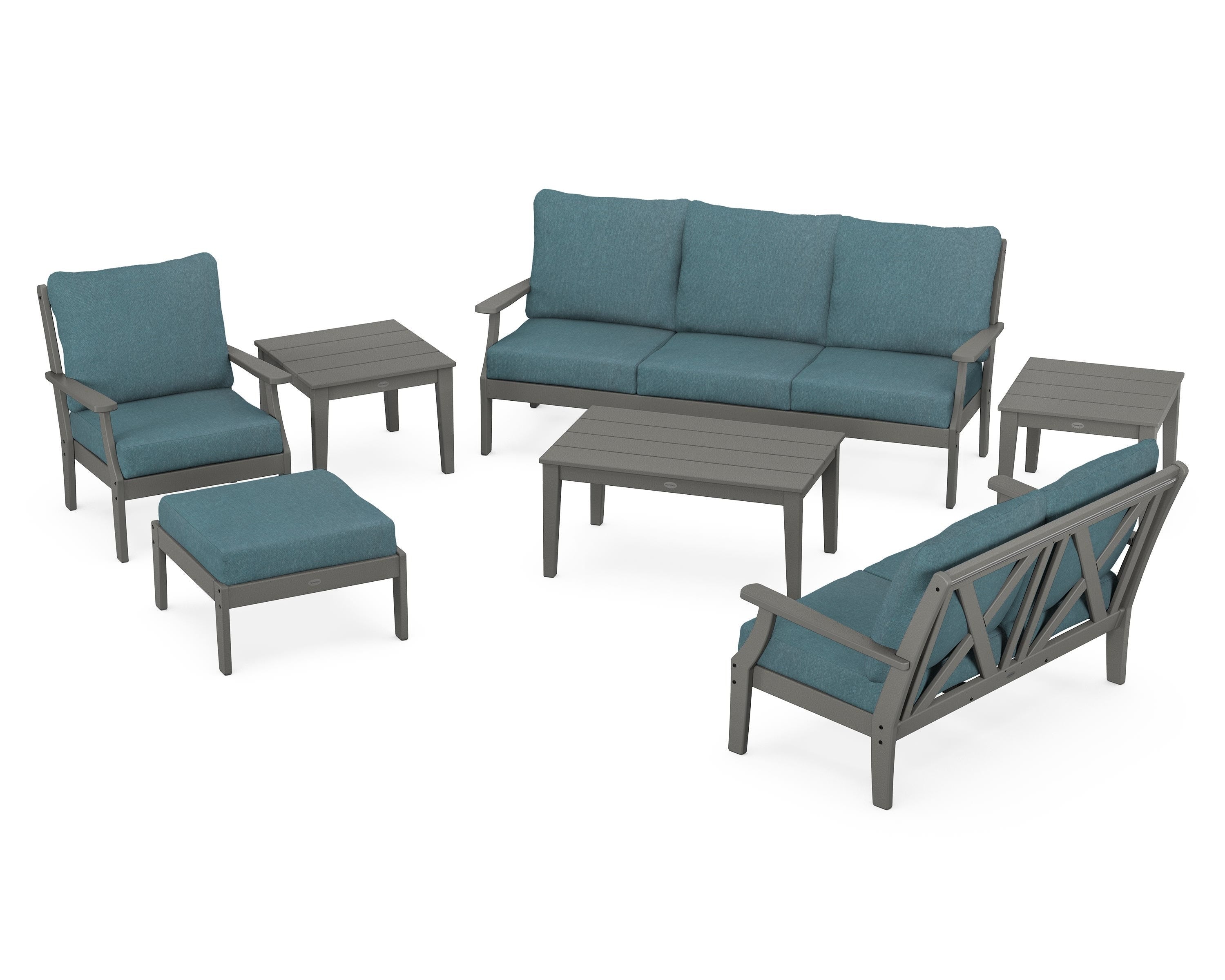 POLYWOOD® Braxton 7-Piece Deep Seating Set in Slate Grey / Ocean Teal