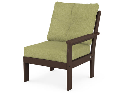 POLYWOOD® Vineyard Modular Right Arm Chair in Mahogany / Chartreuse Boucle