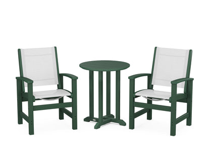POLYWOOD® Coastal 3-Piece Round Bistro Dining Set in Green / White Sling