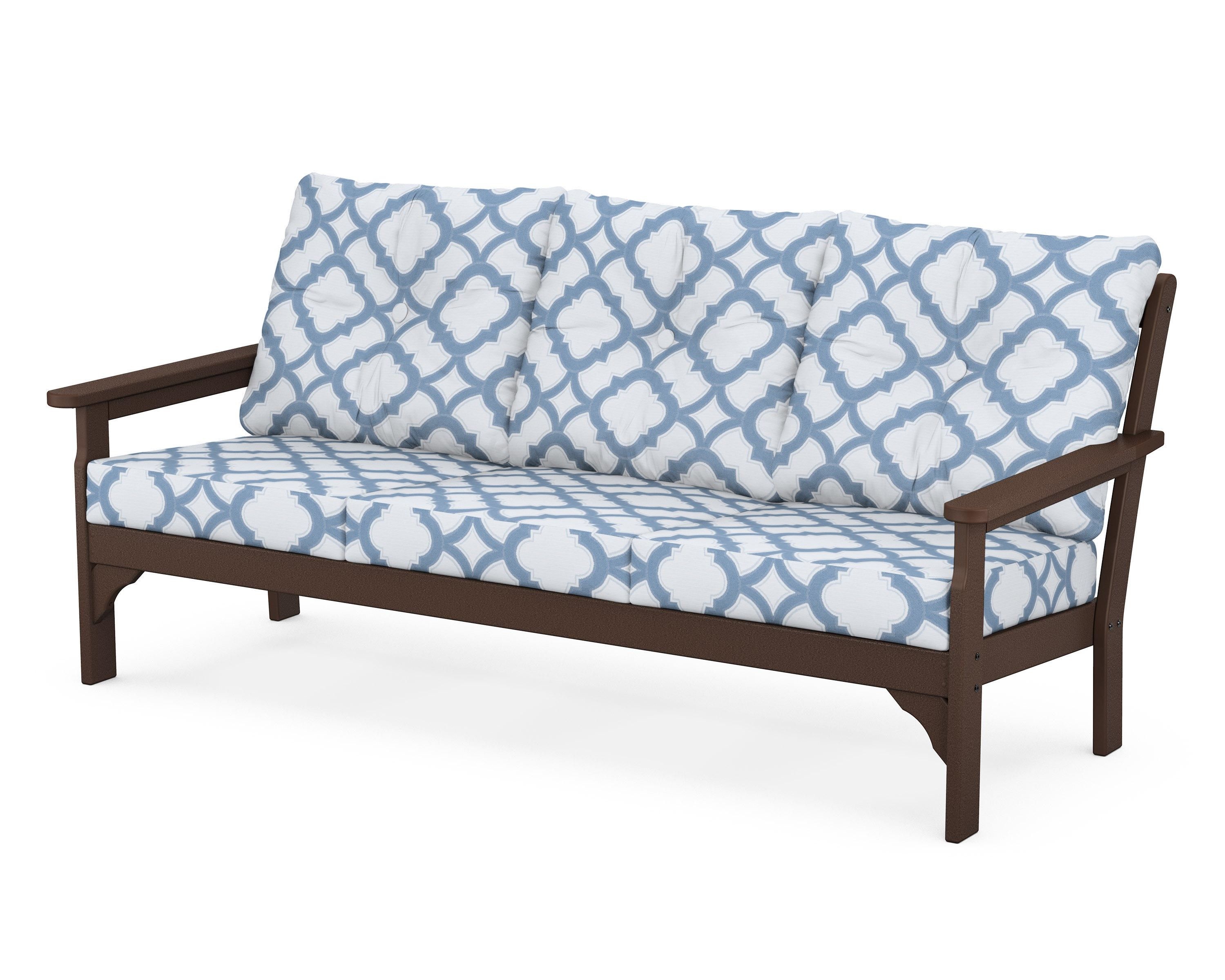 POLYWOOD® Vineyard Deep Seating Sofa in Mahogany / Trellis Sky Blue