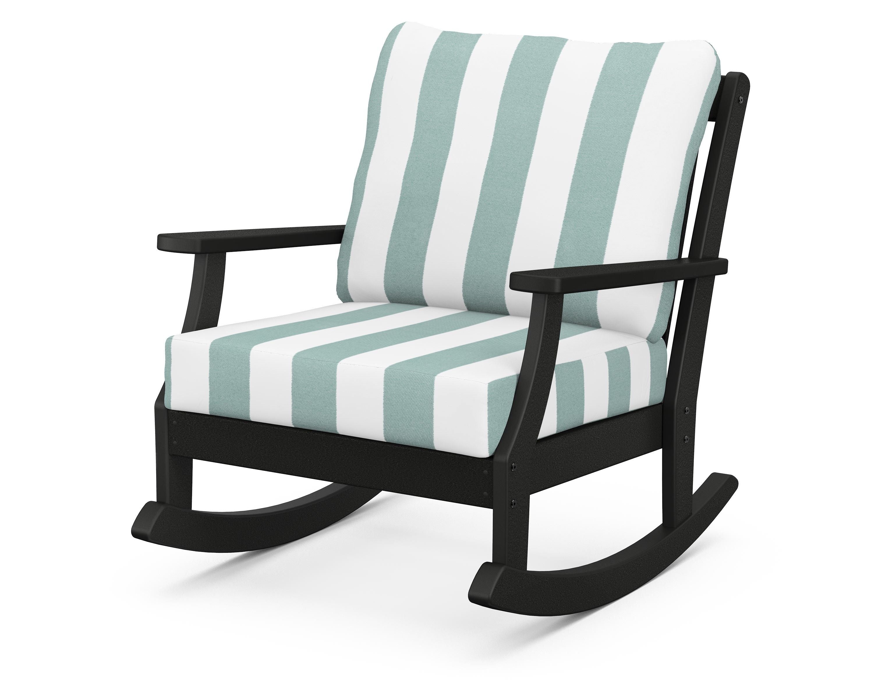 POLYWOOD® Braxton Deep Seating Rocking Chair in Black / Cabana Stripe Glacier Spa