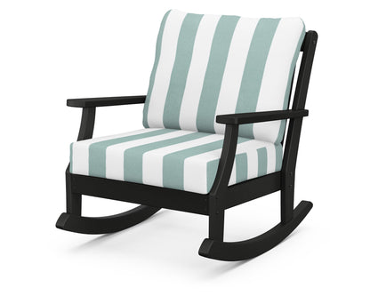 POLYWOOD® Braxton Deep Seating Rocking Chair in Black / Cabana Stripe Glacier Spa