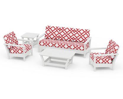 POLYWOOD® Harbour 5-Piece Deep Seating Set in White / Trellis Crimson