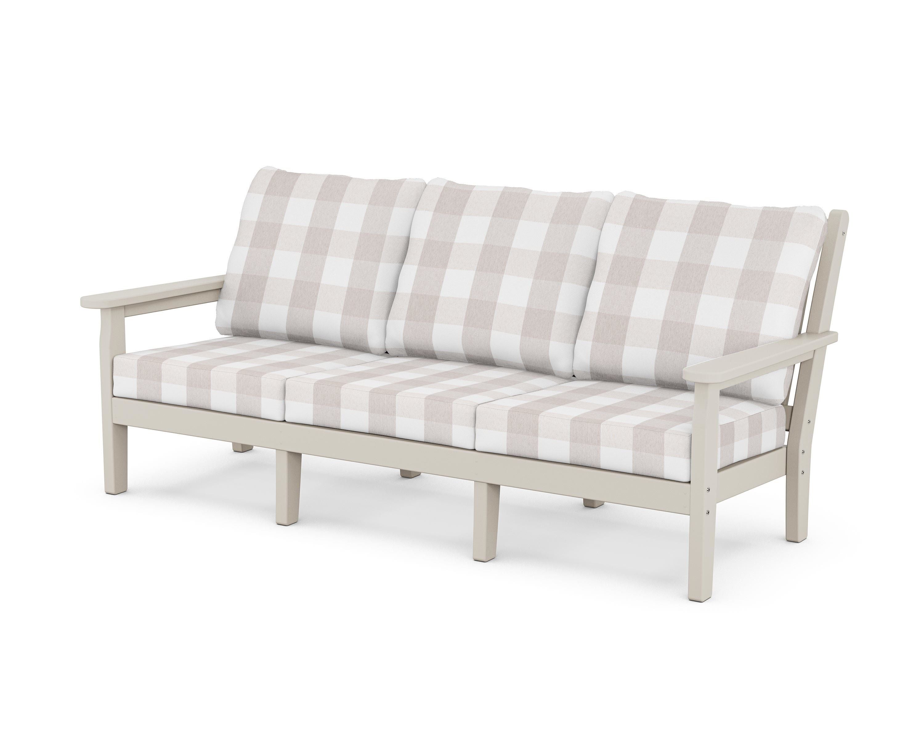 POLYWOOD® Chippendale Deep Seating Sofa in Sand / Buffalo Plaid Dune Burlap