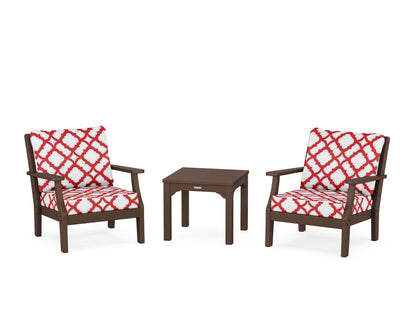 Martha Stewart by POLYWOOD® Chinoiserie 3-Piece Deep Seating Set in Mahogany / Trellis Crimson